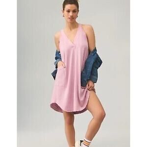 Anthropologie Daily Practice Pink Carlie‎ Racerback Frayed Mini Dress Size Small